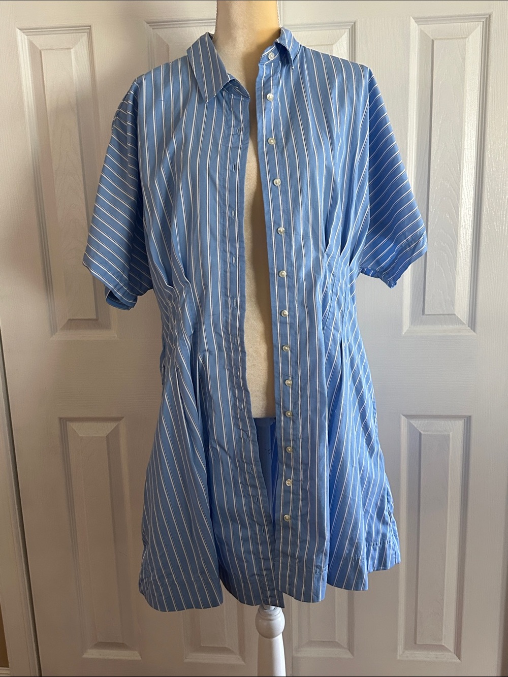 Free Assembly Women's Cotton Corset Mini Shirtdress with Short Sleeves XL - Picture 4 of 12